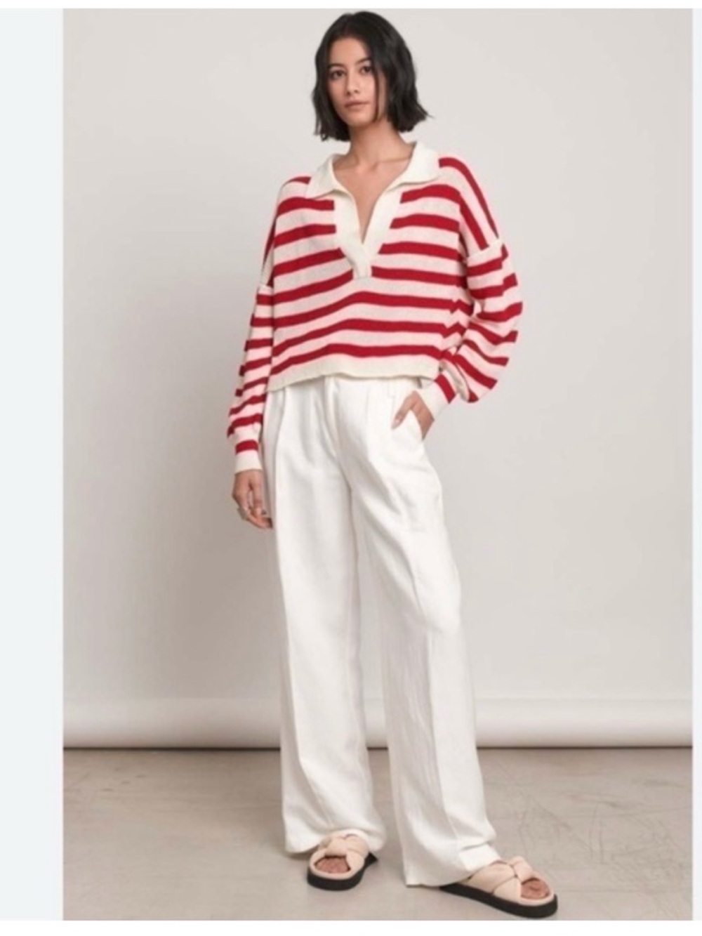 Striped Red & White Scoop Neck Sweater - Casual Crew